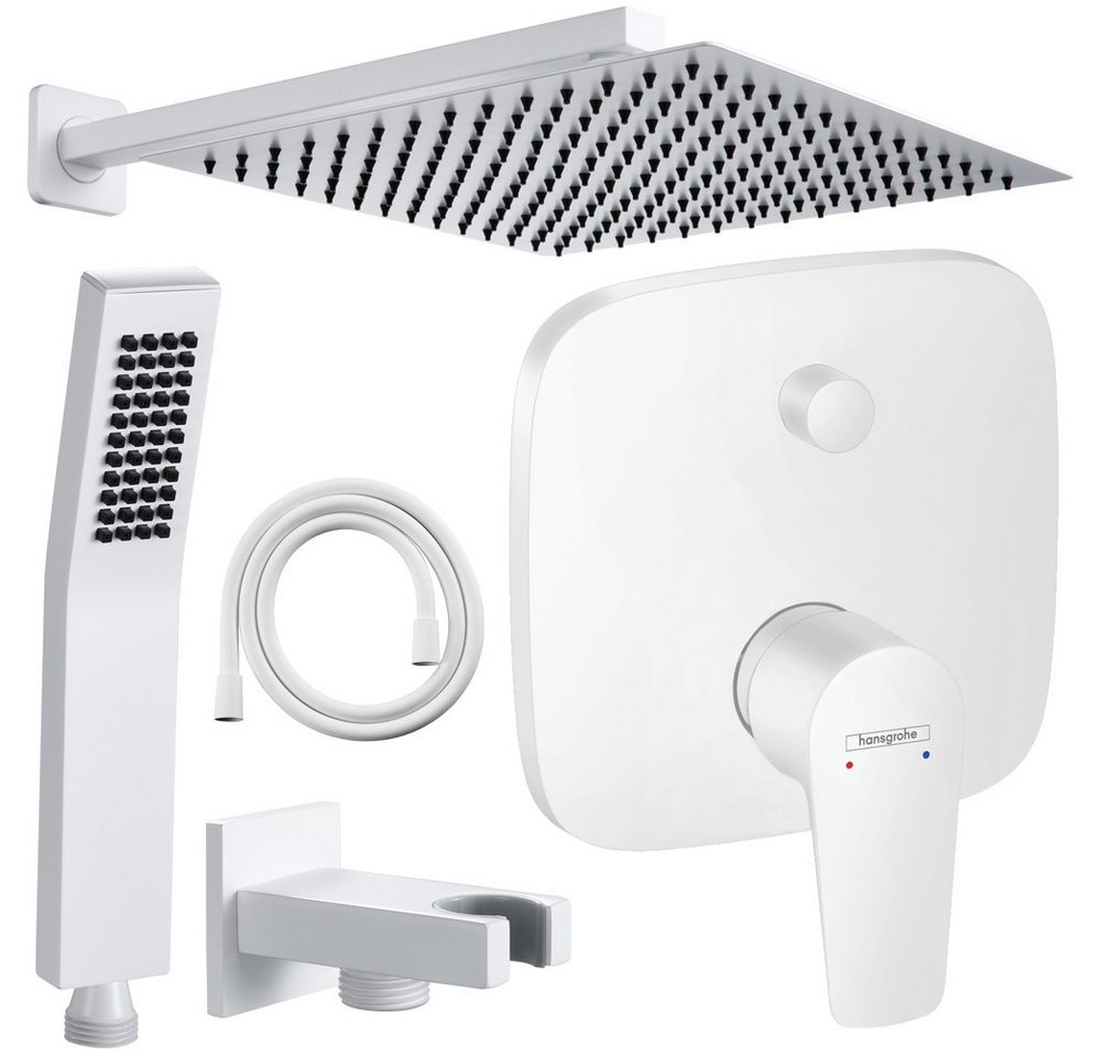 Hansgrohe und Jowi Duscharmatur Talis E Unterputz Duschsystem Weiß Regendusche (Unterputz-Duschsystem, Set) Farbe der Armaturen: Mattweiß, Farbe der Düsen: Schwarz von Hansgrohe und Jowi