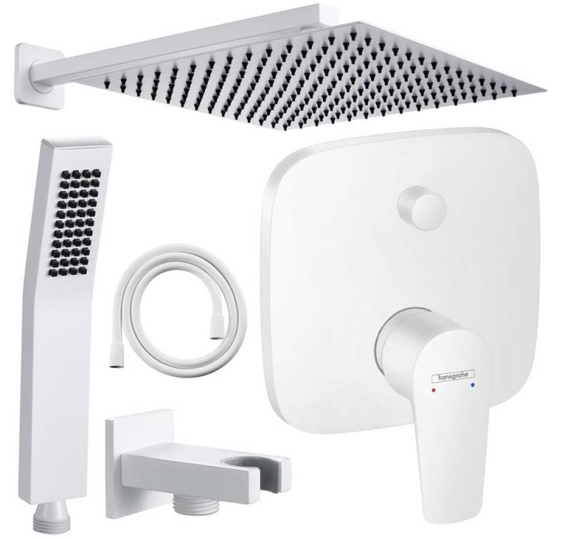 Hansgrohe und Jowi Duscharmatur Talis E Unterputz Duschsystem Weiß Regendusche (Unterputz-Duschsystem, Set) Farbe der Armaturen: Mattweiß, Farbe der Düsen: Schwarz von Hansgrohe und Jowi