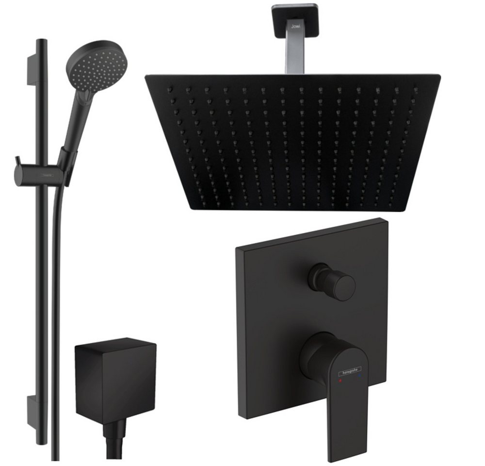 Hansgrohe und Jowi Duscharmatur Vernis Shape, Duschsystem mit Kopfbrause, Schwarz, Deckenanschluss (Unterputz-Duschsystem) Mattschwarz von Hansgrohe und Jowi