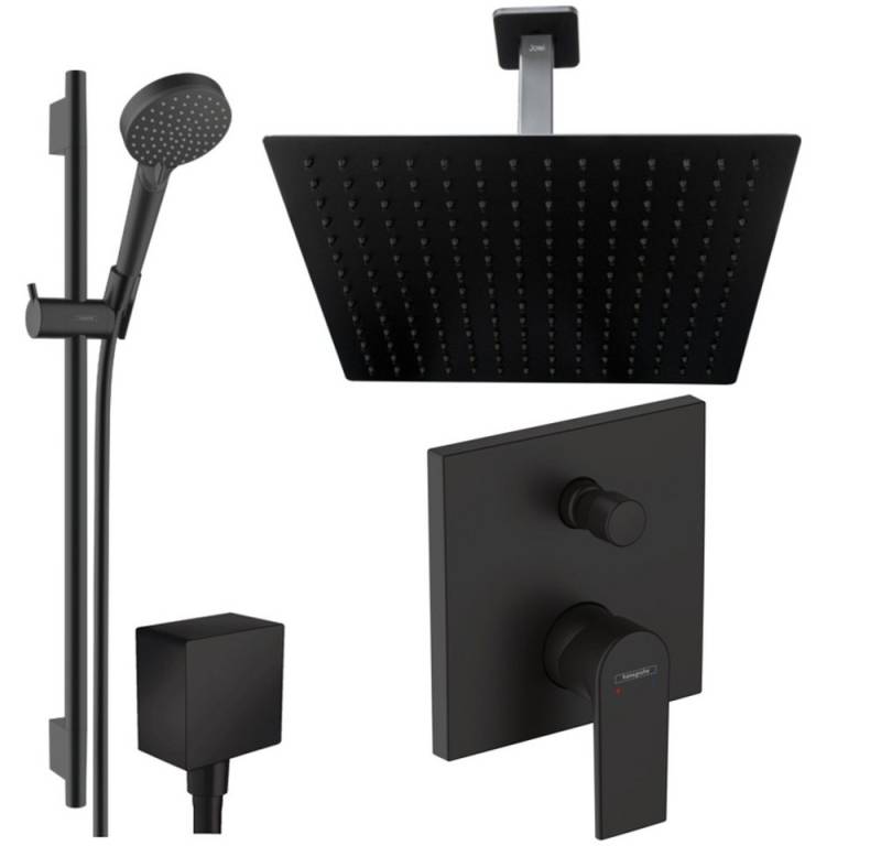 Hansgrohe und Jowi Duscharmatur Vernis Shape, Duschsystem mit Kopfbrause, Schwarz, Deckenanschluss (Unterputz-Duschsystem) Mattschwarz von Hansgrohe und Jowi