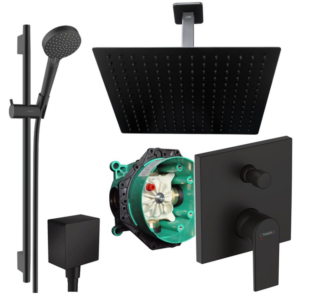 Hansgrohe und Jowi Duscharmatur Vernis Shape, Duschsystem mit Kopfbrause, Schwarz, Deckenanschluss (Unterputz-Duschsystem) Mattschwarz von Hansgrohe und Jowi