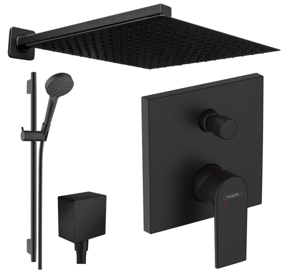 Hansgrohe und Jowi Duscharmatur Vernis Shape Duscharmatur, Duschsystem mit Kopfbrause, Schwarz (UP-Duschsystem, Set) Mattschwarz von Hansgrohe und Jowi