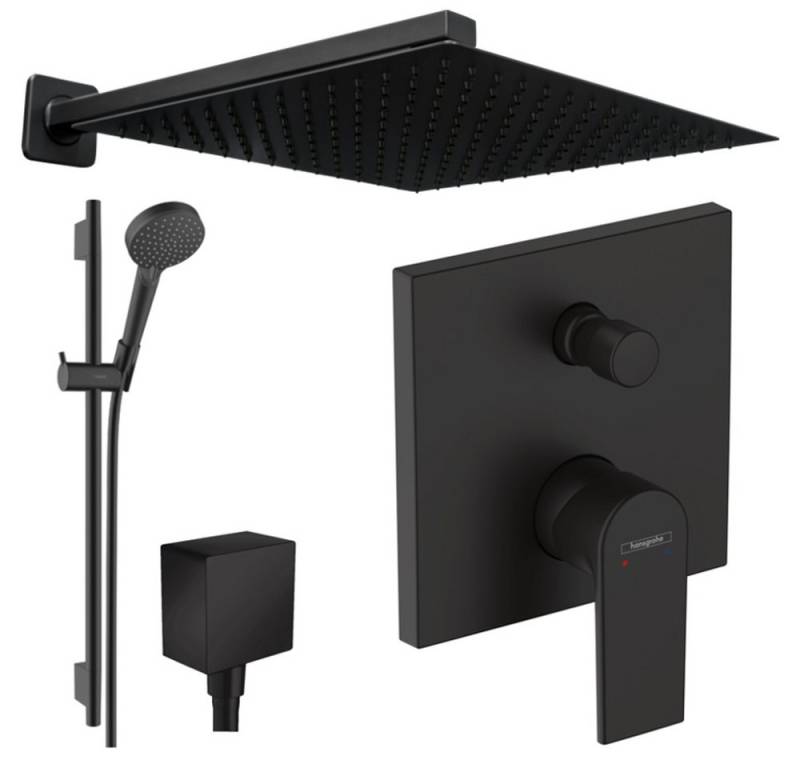 Hansgrohe und Jowi Duscharmatur Vernis Shape Duscharmatur, Duschsystem mit Kopfbrause, Schwarz (UP-Duschsystem, Set) Mattschwarz von Hansgrohe und Jowi