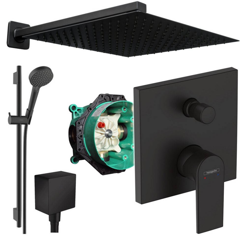 Hansgrohe und Jowi Duscharmatur Vernis Shape Duscharmatur, Duschsystem mit Kopfbrause, Schwarz (UP-Duschsystem, Set) Mattschwarz von Hansgrohe und Jowi
