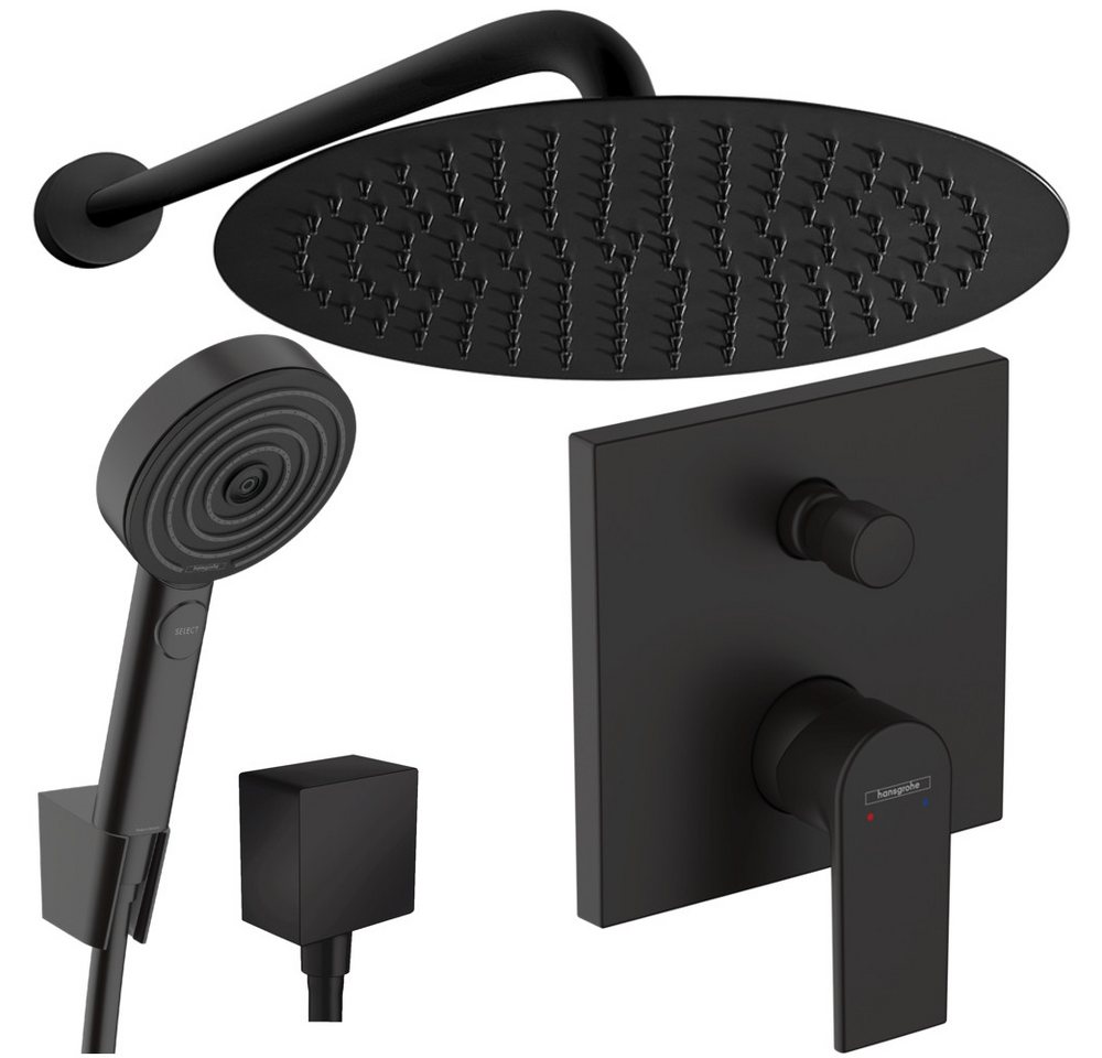 Hansgrohe und Jowi Duscharmatur Vernis Shape Unterputz Duscharmatur Schwarz 300mm Kopfbrause Rund (Set, Duschsystem, 5-Teilig oder 6-Teilig) Mattschwarz von Hansgrohe und Jowi