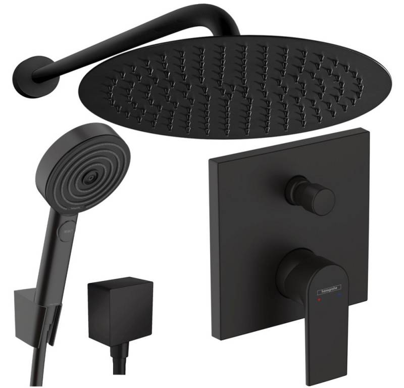 Hansgrohe und Jowi Duscharmatur Vernis Shape Unterputz Duscharmatur Schwarz 300mm Kopfbrause Rund (Set, Duschsystem, 5-Teilig oder 6-Teilig) Mattschwarz von Hansgrohe und Jowi