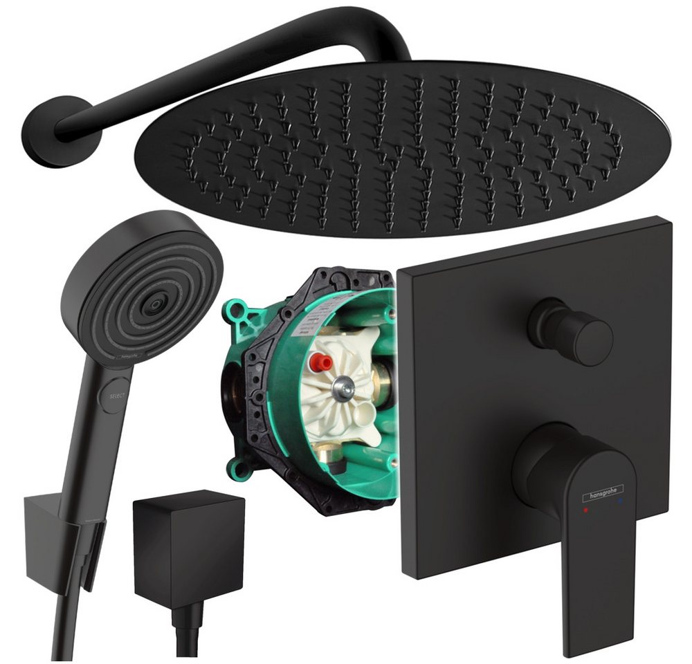 Hansgrohe und Jowi Duscharmatur Vernis Shape Unterputz Duscharmatur Schwarz 300mm Kopfbrause Rund (Set, Duschsystem, 5-Teilig oder 6-Teilig) Mattschwarz von Hansgrohe und Jowi