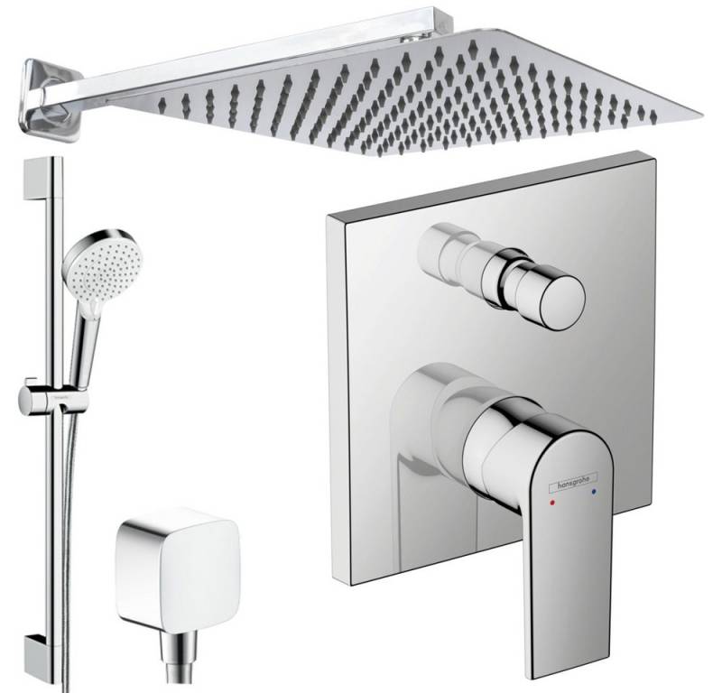 Hansgrohe und Jowi Duscharmatur Vernis Shape Unterputz Duschsystem mit Kopfbrause, Regendusche (Unterputz-Duschsystem, Set) mit Brausestange, 650mm von Hansgrohe und Jowi