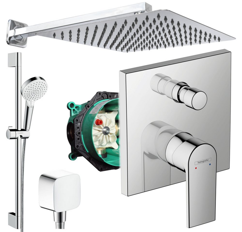 Hansgrohe und Jowi Duscharmatur Vernis Shape Unterputz Duschsystem mit Kopfbrause, Regendusche (Unterputz-Duschsystem, Set) mit Brausestange, 650mm von Hansgrohe und Jowi