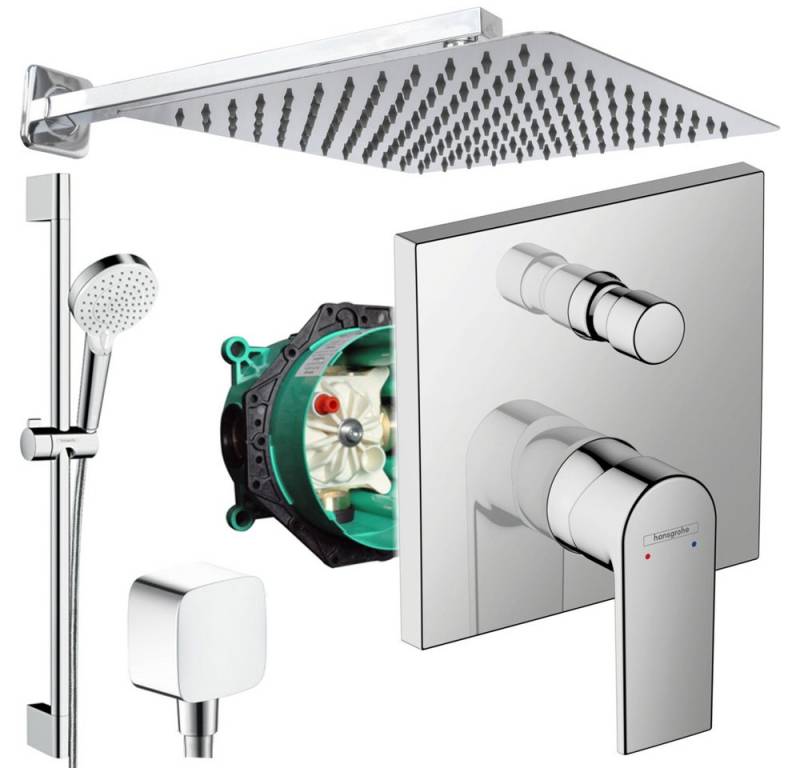 Hansgrohe und Jowi Duscharmatur Vernis Shape Unterputz Duschsystem mit Kopfbrause, Regendusche (Unterputz-Duschsystem, Set) mit Brausestange, 650mm von Hansgrohe und Jowi