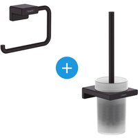 Hansgrohe - AddStoris Wand-WC-Papierhalter-Set + Wand-WC-Bürstenhalter aus Mattglas, Mattschwarz (41771670-Addstoris) von Hansgrohe