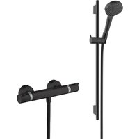 Hansgrohe - Brauseset Ecostat Comfort Mischer + 2-Strahl-Handbrause + Unica-Stange 65 cm, Mattschwarz (13116670-Lack) von Hansgrohe