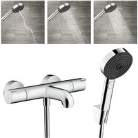 Ecostat Set Thermostat-Wannen-/Brausemischer + Handbrause 105mm 3-strahlig + Brauseschlauch 125cm + Wandhalter, Chrom - Hansgrohe von Hansgrohe