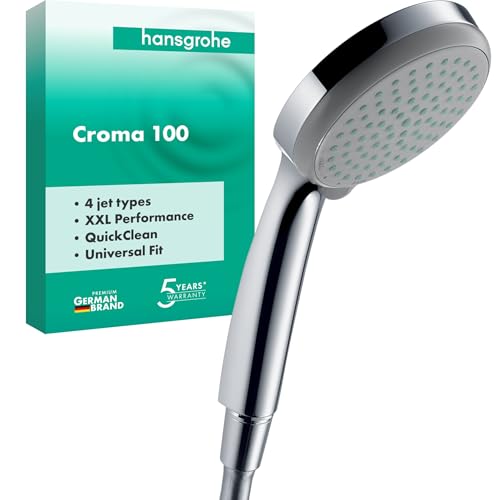 hansgrohe Croma 100 - Duschkopf, Handbrause mit 4 Strahlarten, runde Duschbrause (⌀ 100 mm), Brausekopf mit Antikalk-Funktion, Chrom von hansgrohe