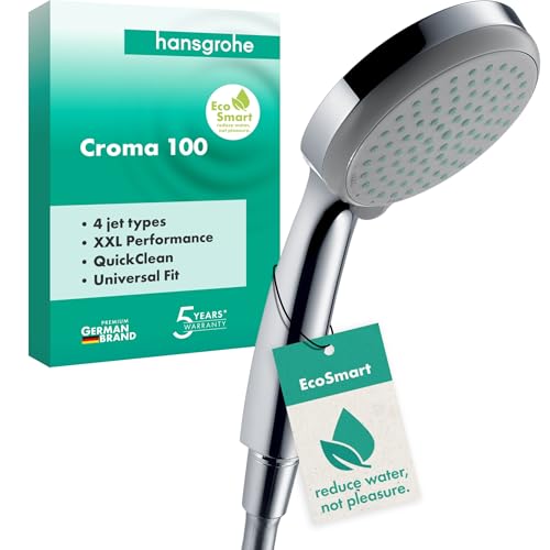 hansgrohe Croma 100 - wassersparender Duschkopf 9 l/min (EcoSmart), Handbrause mit 4 Strahlarten, runde Duschbrause (⌀ 100 mm), Sparduschkopf mit Antikalk-Funktion, Chrom von hansgrohe