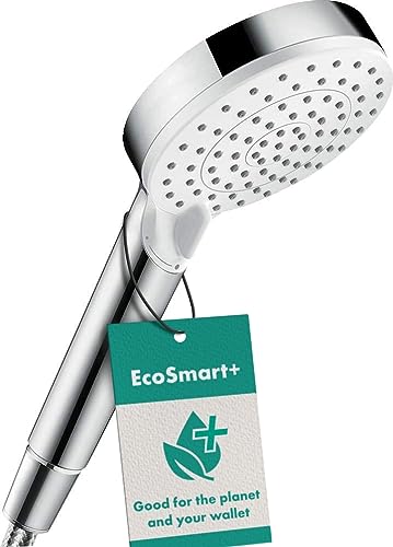 hansgrohe Crometta - wassersparender Duschkopf 6 l/min (EcoSmart), Handbrause mit 2 Strahlarten, runde Duschbrause (⌀ 100 mm), Sparduschkopf mit Antikalk-Funktion, Weiß/Chrom von hansgrohe