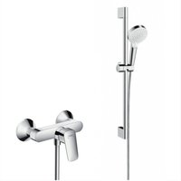 Hansgrohe Brausegarnitur Logis Mischer + 2-Strahl-Handbrause + 65 cm Stange + Flexibel, Chrom (71600000-CROMETTA) von Hansgrohe