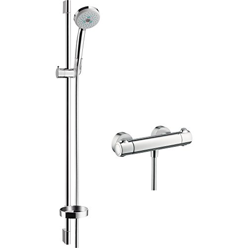 hansgrohe Duschset Croma 100, Thermostatset mit 3 Strahlarten, Brausestange 0,90m, Brauseschlauch 1,60m, Chrom von hansgrohe