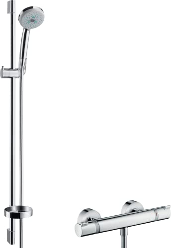 hansgrohe Duschset Croma 100, Thermostatset mit 3 Strahlarten, Brausestange 0,90m, Brauseschlauch 1,60m, Chrom von hansgrohe