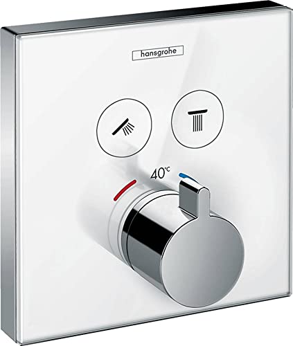 hansgrohe ShowerSelect Glas Unterputz Thermostat, für 2 Funktionen, Weiß/Chrom von hansgrohe