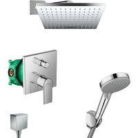 Hansgrohe Vernis Shape, All-in-1-Unterputz-Brausegarnitur mit Kopfbrause 23 cm + 2-Strahl-Handbrause, Chrom (VernisShape-1) von Hansgrohe