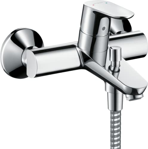 hansgrohe Focus - Badewannenarmatur Aufputz für 2 Verbraucher, Mischbatterie Badewanne mit Auslauf Länge 19,4 cm, Einhebelmischer Wanne, Chrom von hansgrohe