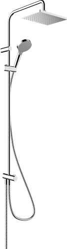 hansgrohe Vernis Shape - Duschsystem ohne Armatur, Regendusche (230 x 170 mm) mit Umsteller, Handbrause (2 Strahlarten), Schlauch, Brausestange und eckiger Kopfbrause (1 Strahlart), Chrom von hansgrohe