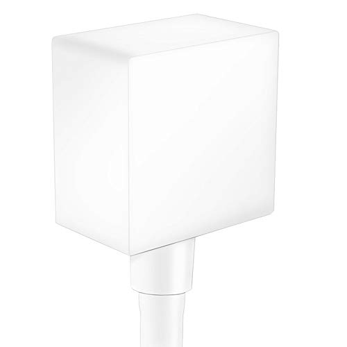 hansgrohe Schlauchanschluss FixFit Square, Wandanschluss mit Rückflussverhinderer, Mattweiß, Klein von hansgrohe