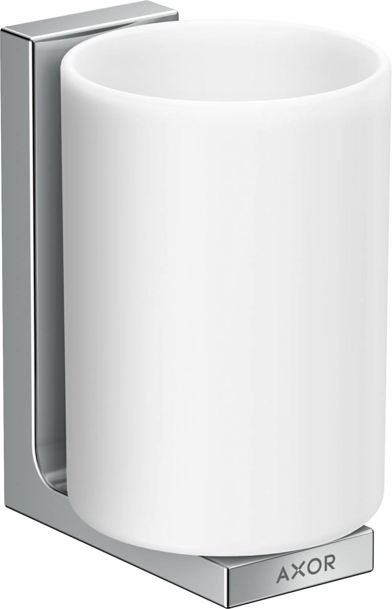 hansgrohe AXOR UNIVERSAL Rectangular Zahnputzbecher, Metall, Glas weiß, 42604000 von Hansgrohe