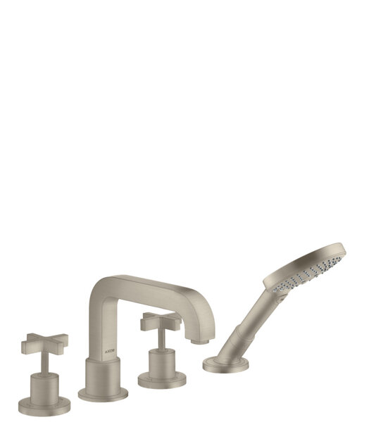 hansgrohe Axor Citterio 4-Loch Fliesenrandarmatur mit Kreuzgriffen, Farbe: Brushed Nickel von Hansgrohe