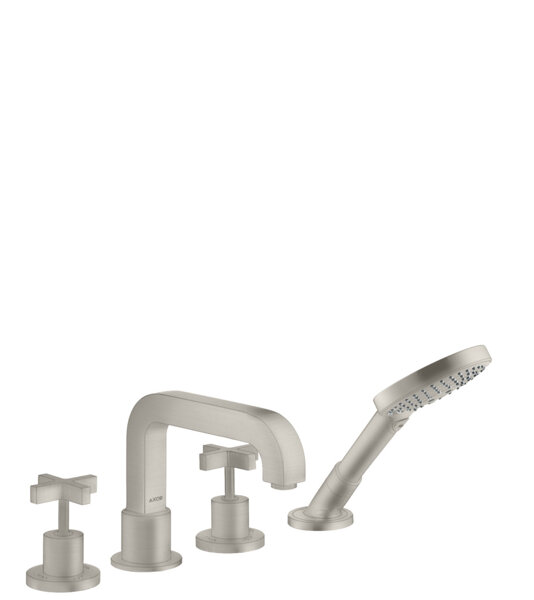 hansgrohe Axor Citterio 4-Loch Fliesenrandarmatur mit Kreuzgriffen, Farbe: Stainless Steel Optic von Hansgrohe