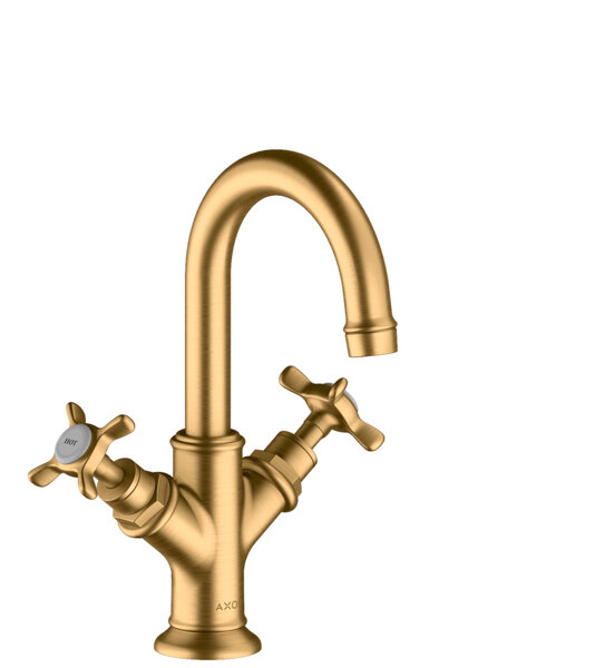 hansgrohe Axor Montreux 2-Griff-Waschtischarmatur 160, Zugstangen-Ablaufgarnitur, für Handwaschbecken, Farbe: Brushed Brass von Hansgrohe