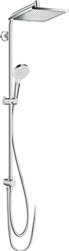 hansgrohe Crometta E - wassersparendes Duschsystem (EcoSmart) ohne Armatur, Regendusche (240 x 240 mm) mit Umsteller, Handbrause (2 Strahlarten), Schlauch, Brausestange und eckiger Kopfbrause, Chrom von hansgrohe