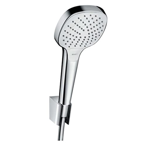 hansgrohe Croma Select E Duschkopf inkl. Duschkopfhalterung, 3 Strahlarten, Weiß/Chrom, Set mit Brauseschlauch 1,60m von hansgrohe