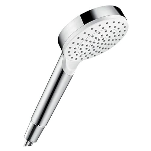 hansgrohe Crometta - Duschkopf, Handbrause mit 1 Strahlart, runde Duschbrause (⌀ 100 mm), Brausekopf mit Antikalk-Funktion, Weiß/Chrom von hansgrohe