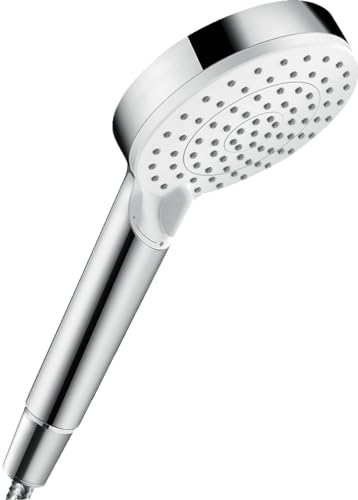 hansgrohe Crometta - Duschkopf, Handbrause mit 2 Strahlarten, runde Duschbrause (⌀ 100 mm), Brausekopf mit Antikalk-Funktion, Weiß/Chrom von hansgrohe