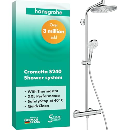 hansgrohe Crometta S - Duschsystem mit Thermostat, Regendusche (240 mm) mit Armatur, Handbrause (2 Strahlarten), Schlauch, Brausestange und Kopfbrause (1 Strahlart), Chrom, 27267000 von Hansgrohe