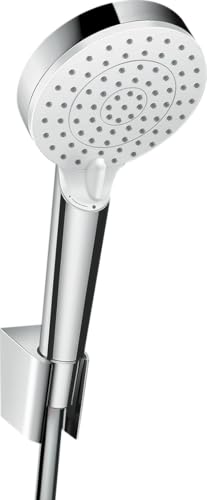 hansgrohe Crometta - Duschset mit Duschkopf (2 Strahlarten), Duschschlauch (1,25 m) und Duschkopfhalterung, Weiß/Chrom, 26691400 von hansgrohe