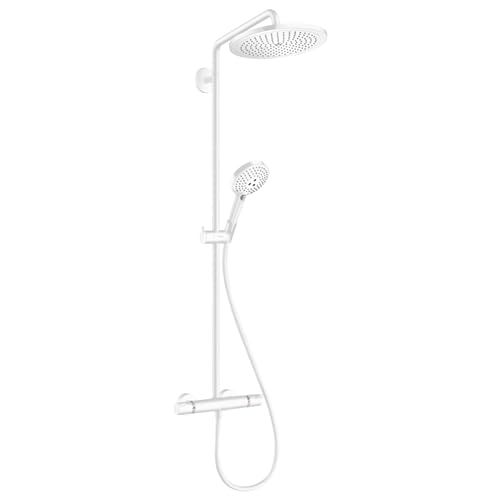 hansgrohe Duschsystem Croma Select S Showerpipe 280 Regendusche (Duschkopf, Duschstange, Thermostat, Schlauch, 3 Strahlarten) Mattweiß von hansgrohe