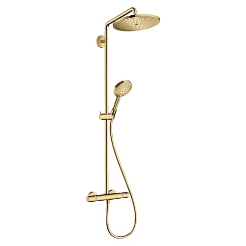 hansgrohe Duschsystem Croma Select S Showerpipe 280 Regendusche (Duschkopf, Duschstange, Thermostat, Schlauch, 3 Strahlarten) Polished Gold Optik von hansgrohe