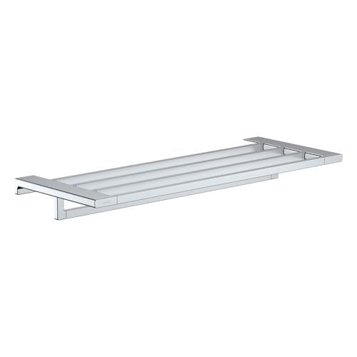 hansgrohe AddStoris - Handtuchablage mit Handtuchhalter, Badetuchhalter für Wandmontage, verdeckte Befestigung, Badezimmer Zubehör, Chrom, 41751000 von hansgrohe