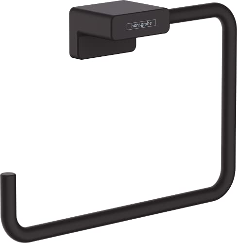 hansgrohe AddStoris - Handtuchring, Handtuchhalter für Wandmontage, verdeckte Befestigung, Badezimmer Zubehör, Mattschwarz, 41754670 von hansgrohe