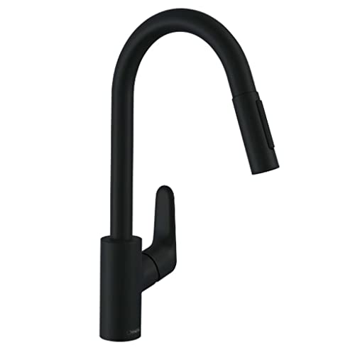 hansgrohe Focus M41 - Küchenarmatur mit Brause ausziehbar, 2 Strahlarten, Wasserhahn Küche mit Auslaufhöhe 240 mm, Mischbatterie Küche schwenkbar, Mattschwarz von hansgrohe