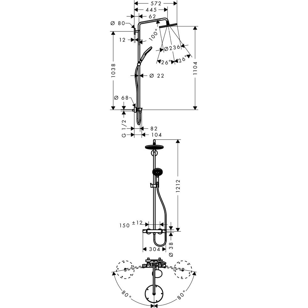 hansgrohe Showerpipe Raindance S chrom mit Kopfbrause Raindance Air 1jet 240mm 27115000 von Hansgrohe