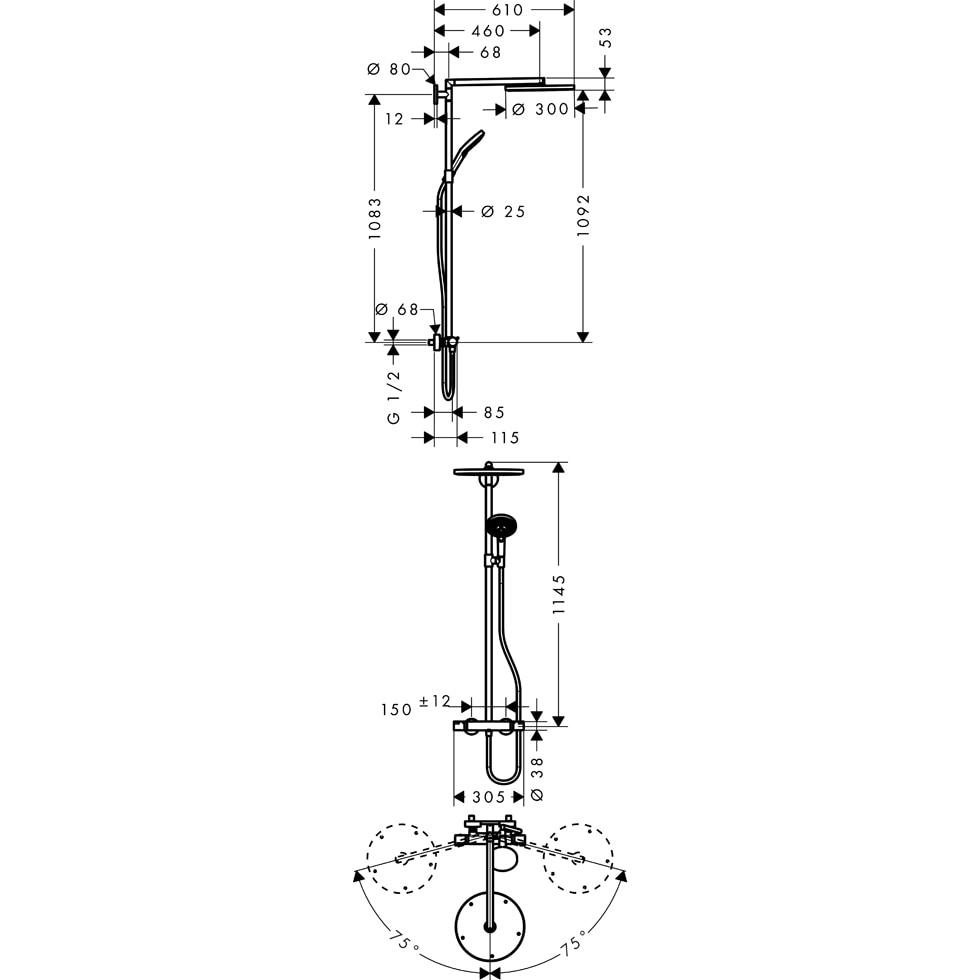 hansgrohe Showerpipe Raindance S chrom mit Kopfbrause Raindance Air 1jet 300mm 27114000 von Hansgrohe