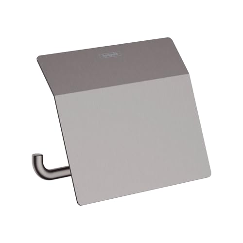hansgrohe AddStoris - Toilettenpapierhalter mit Deckel, Klopapierhalter für Wandmontage, Klorollenhalter, verdeckte Befestigung, Badezimmer Zubehör, Brushed Black Chrome, 41753340 von hansgrohe