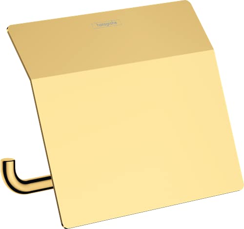 hansgrohe AddStoris - Toilettenpapierhalter mit Deckel, Klopapierhalter für Wandmontage, Klorollenhalter, verdeckte Befestigung, Badezimmer Zubehör, Polished Gold Optic, 41753990 von hansgrohe