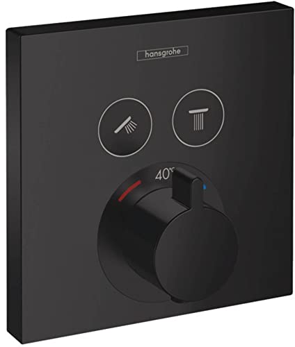 hansgrohe ShowerSelect - Thermostat Unterputz, Armatur mit Sicherheitssperre (SafetyStop) bei 40° C, eckiges Thermostat, Mischbatterie für 2 Verbraucher, Mattschwarz von hansgrohe