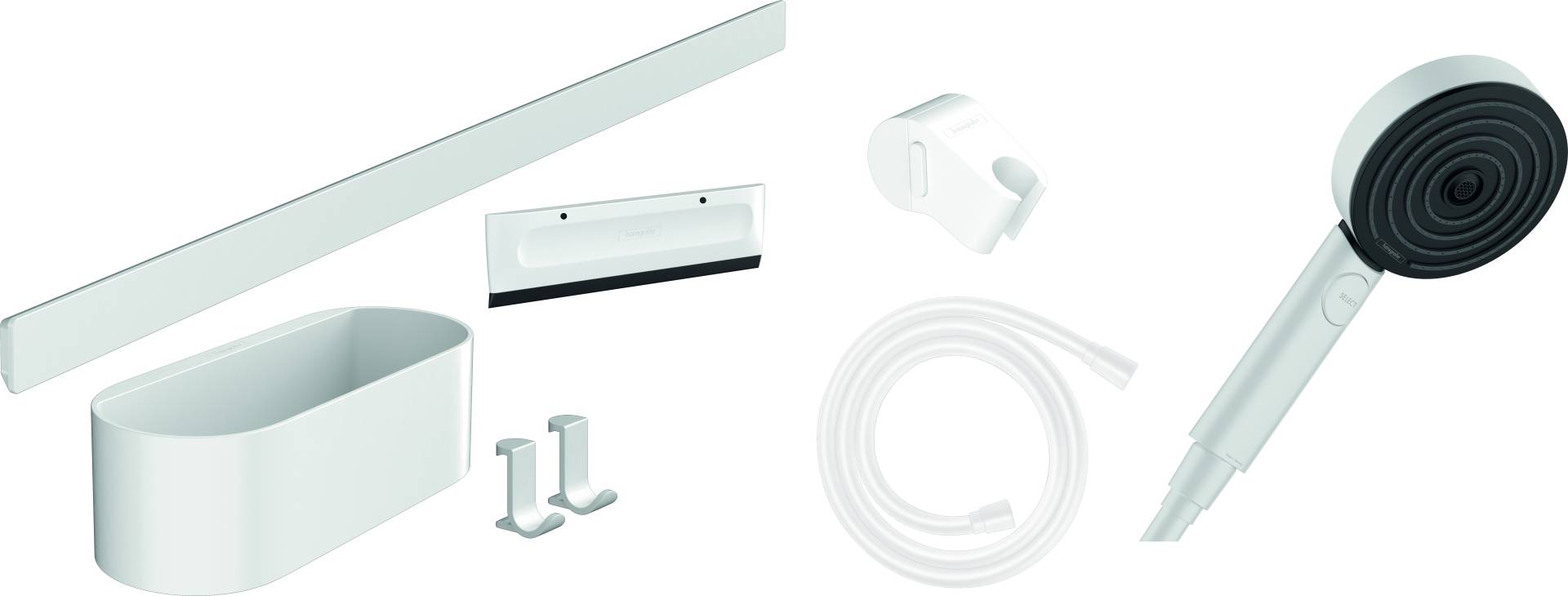 hansgrohe WallStoris Bundle Komplett-Set Duschkopf 105 3 Strahlarten Activation wassersparend, Duschstange 70 cm und Accessoireset, 24291700 von Hansgrohe