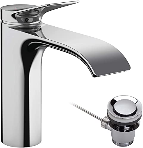 hansgrohe Vivenis - Waschtischarmatur mit Zugstangen-Ablauf, Wasserhahn Bad mit Auslauf Höhe 110 mm, Mischbatterie Waschbecken wassersparend (EcoSmart), Chrom von hansgrohe